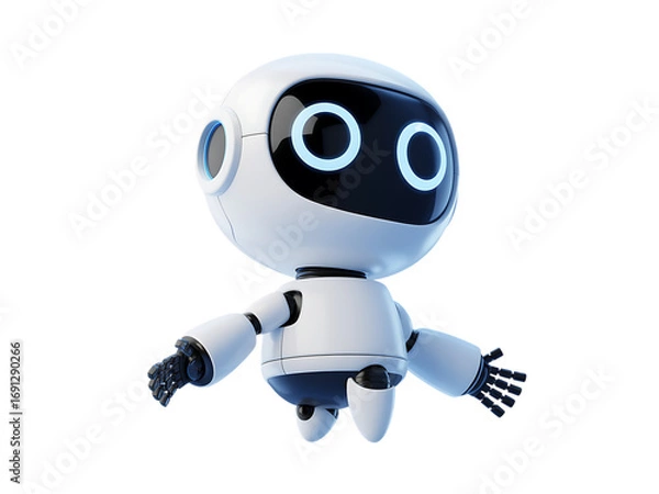 Fototapeta Cute futuristic robot character design with glowing blue eyes representing ai and technology concepts transparent background