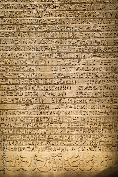 Obraz Egyptian hieroglyphs stone background. Egyptian hieroglyphics stone background in Egypt