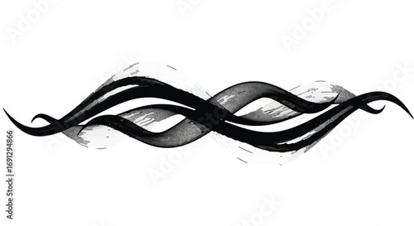 Fototapeta Elegant black ink brush strokes create a flowing, abstract wave design