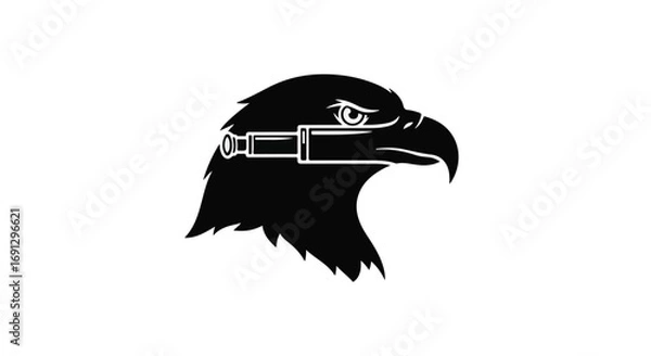 Fototapeta Sharp eagle head silhouette with telescope for keen vision and observation
