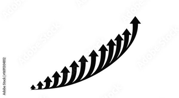 Fototapeta Arrows ascend in a rising curve, symbolizing upward growth and progress.