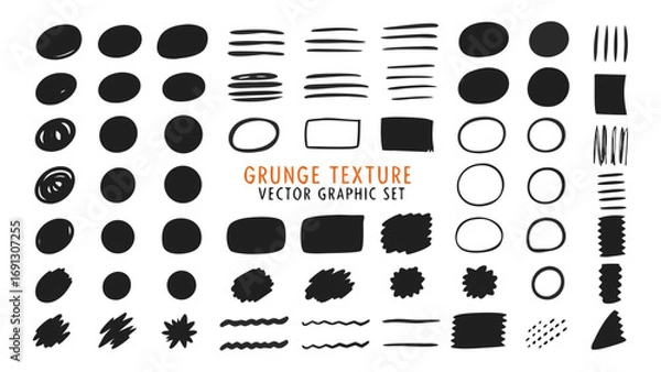 Fototapeta Dried ink strokes, splatter marks, paint streaks, various brushes. Grunge set - frames, circle, paint brush stroke, dirty design elements in graphic box. Square, rectangle, text info template, Vector