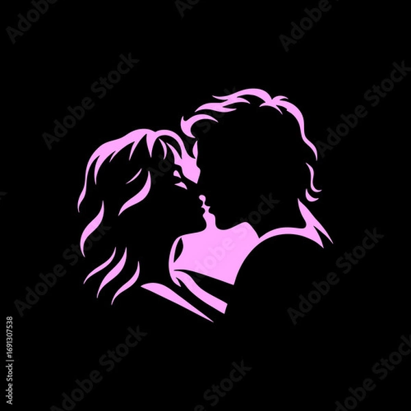 Fototapeta simple vector silhouette couple hugging 