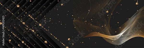 Fototapeta Christmas gold design black background abstract shiny color golden