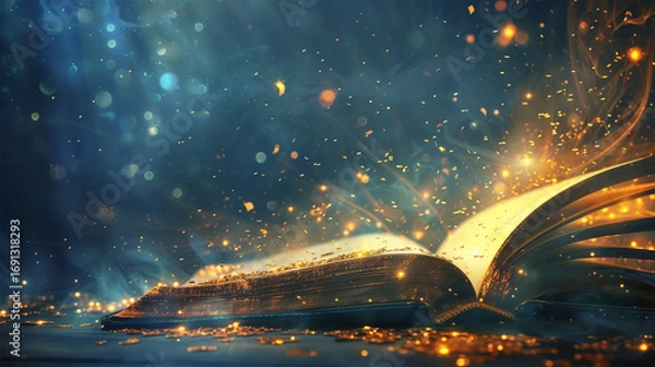 Fototapeta magic reading book with sparkling pages