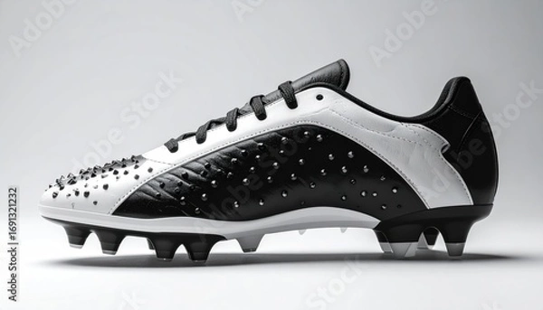 Fototapeta Black and White Soccer Cleat with Studs Isolated on a White Background