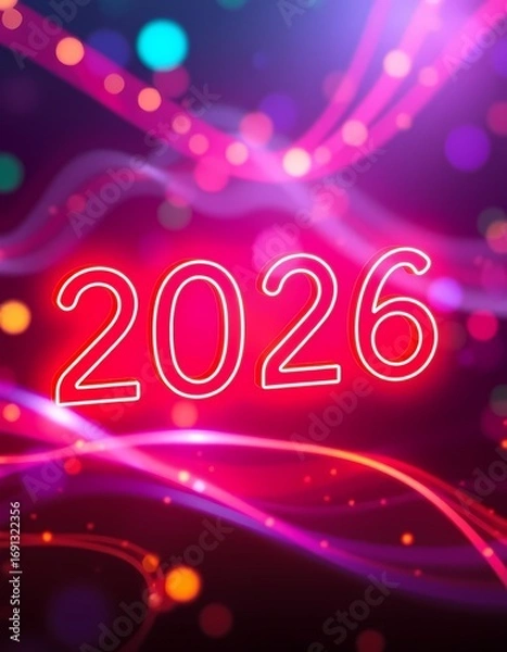 Obraz Neon 2026 Celebration with Light Trails