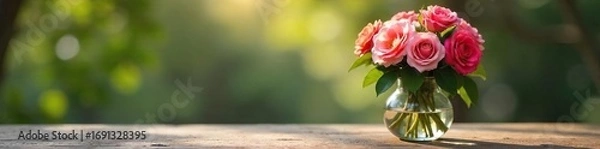 Fototapeta Serene meditation scene featuring a vase of vibrant roses, creating a peaceful and tranquil atmosphere perfect for mindfulness and relaxation , botany, nature, gentle