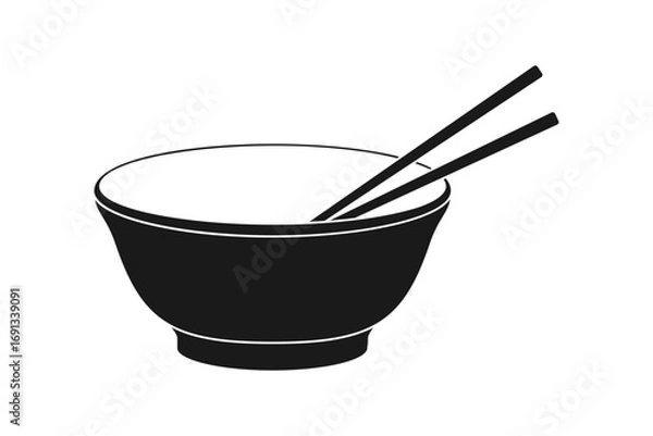 Obraz An empty black rice or noodle bowl with chopsticks silhouette vector
