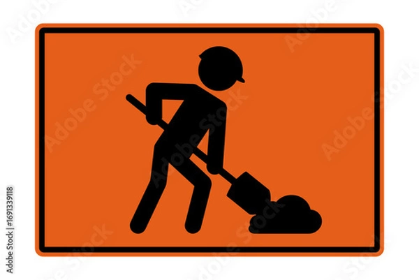 Obraz Orange and black men at work or road work sign vector
