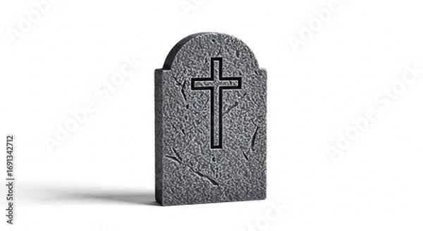 Fototapeta Solemn stone gravestone with carved cross offers a poignant symbol of remembrance and eternal peace.