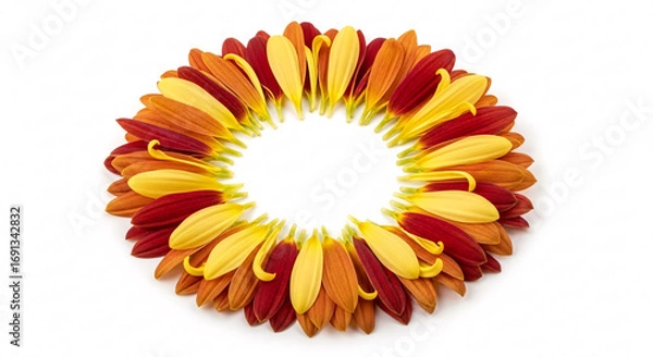 Fototapeta Vibrant autumn flower petals arranged in a circular frame, perfect for seasonal design
