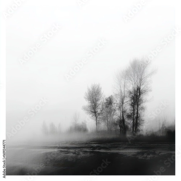 Obraz Ethereal Grove Trees Emerging from a Misty Landscape