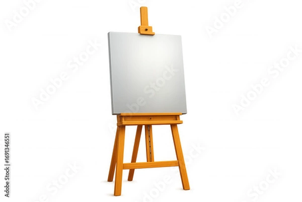 Fototapeta Wooden easel supporting empty white canvas, ready for creative painting or drawing concept against clean isolated backdrop