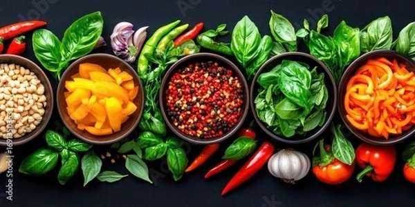 Fototapeta Colorful Ingredients Arranged For Culinary Creation