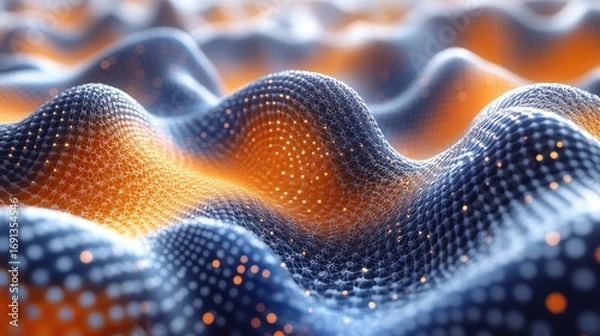 Fototapeta Abstract Wavy Network of Illuminated Nodes and Lines