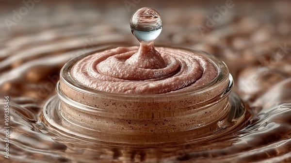 Fototapeta Water droplet falling into a brown liquid creating ripples and a splash.