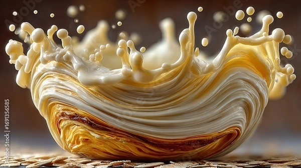 Fototapeta Liquid splash crown shape beige brown colors abstract background close up.