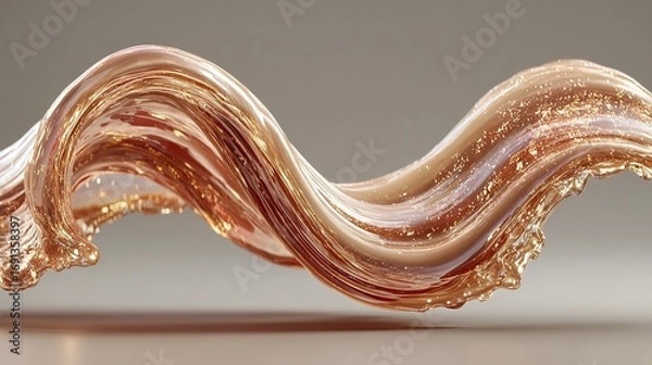 Fototapeta Wavy copper wire or metal object on neutral background close up abstract.