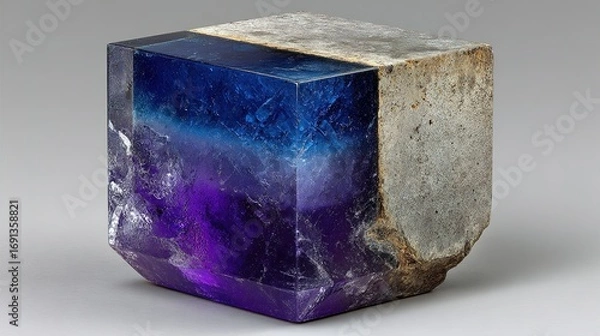 Fototapeta Multicolored cube with purple blue and white sections on a neutral background.
