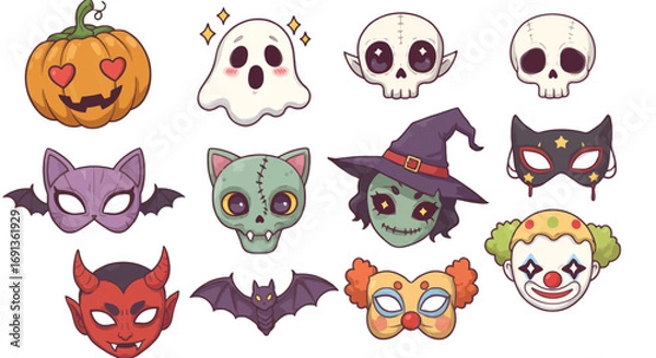 Obraz Cute Halloween characters and masks illustrations.