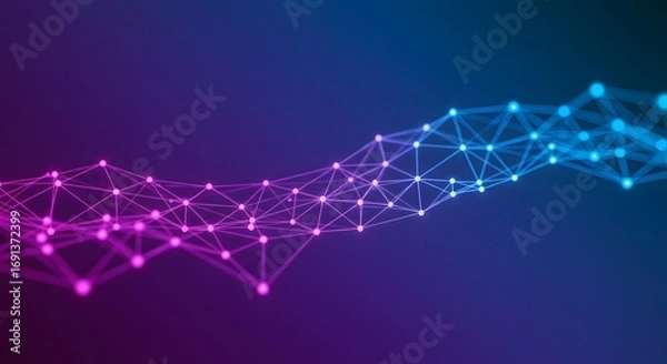 Obraz Abstract futuristic digital network background, glowing neon lines and nodes, 3D render style, gradient blue and purple tones, clean and modern design, suitable for tech presentations