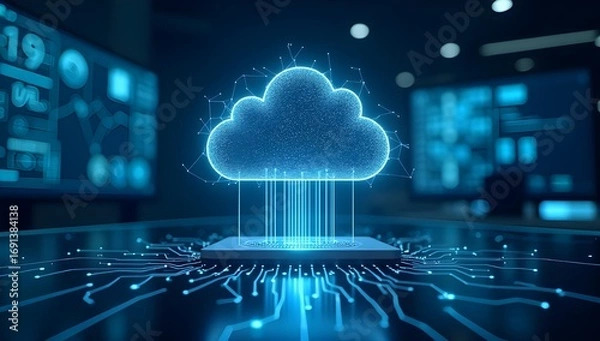 Fototapeta Digital Cloud Computing Technology with Data Network Visualization