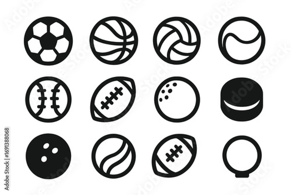 Fototapeta Sports Ball Icon Set. Set Logo of Ball Sports: soccer ball, basketball, volleyball, tennis ball, baseball, rugby ball, golf ball,
