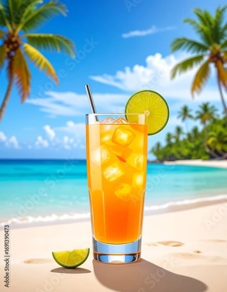 Obraz Refreshing Tropical Drink on Beach