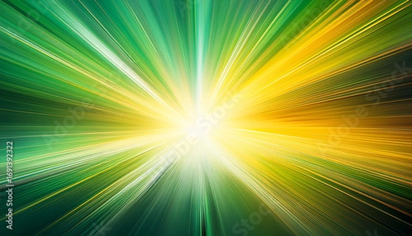 Fototapeta A Vibrant Abstract Background With A Green And Yellow Color Scheme The Central Focus Is A Burst Of Bright White Light That Radiates Outwards Creating A Dynamic And