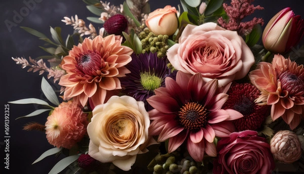 Fototapeta Floral Abundance A Rich And Textured Bouquet With Deep Hues And Intricate Details