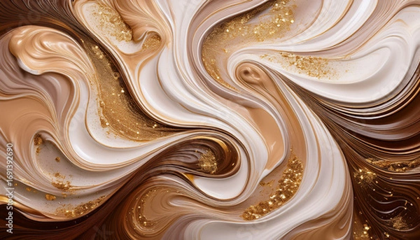 Fototapeta The Combination Of Abstract Beige And Brown Swirls With Golden Glitter Particles Results In A Fluid Marbled Texture Yielding An Elegant And Decorative Background With Smooth Transitions