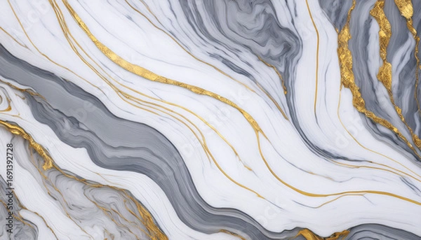 Fototapeta Abstract Grey White Marble Background With Golden Veins Artificial Stone Texture Modern Wallpaper