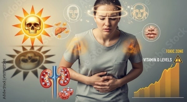 Fototapeta Woman Experiencing Health Issues Due to High Vitamin D Levels