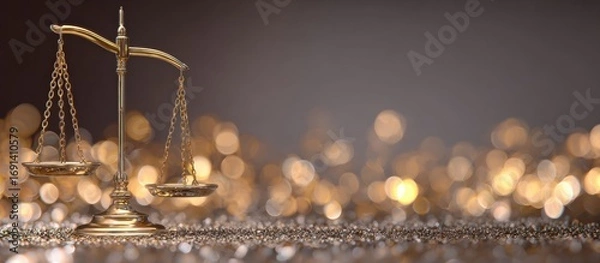 Obraz Golden scales of justice on a glittery surface