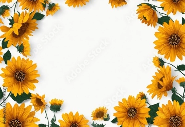 Obraz Sunflower border on white background (2)