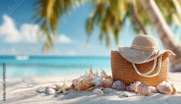 Obraz Beach accessories on sandy shore (3)