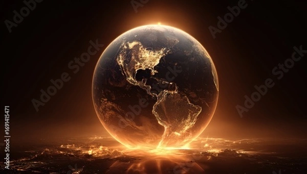 Obraz A glowing Earth, centered in a dark, radiant atmosphere