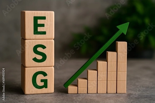 Fototapeta ESG concept blocks with green arrow showing growth 
