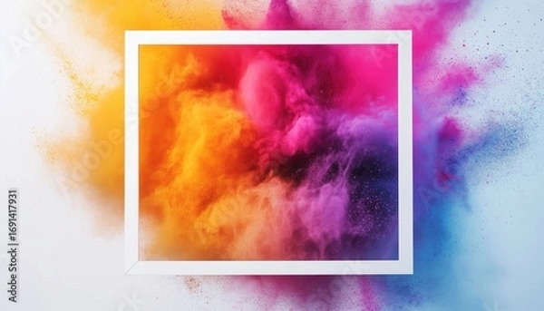 Fototapeta Holi Indian Festival: A Spring Celebration Of Color, Club Parties, And Water Abstract Art In A White Frame. Ideal For Creative Flyers!