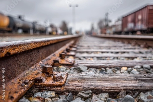 Fototapeta Close-up of rusty train tracks