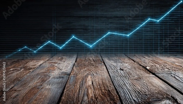 Fototapeta Graph ascending over wooden floor