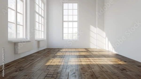 Fototapeta Empty Room with Hardwood Floor and White Walls