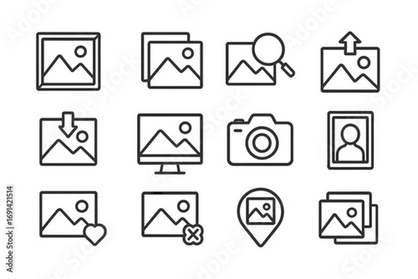 Fototapeta Play sign line icon bundle, outline icons for graphic design and web apps, adverts, multimedia controls, user interface symbols, vector cartoon illustration on transparent background