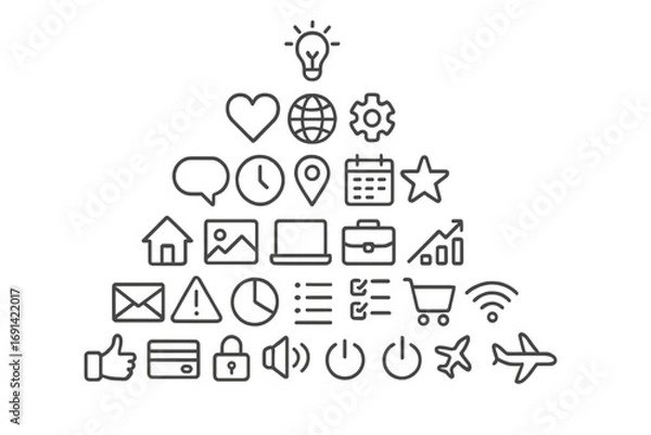 Fototapeta Pyramid thin icons collection with editable stroke for websites, books, cards, apps, vector cartoon illustration with transparent background, ordered set of business and communication icons
