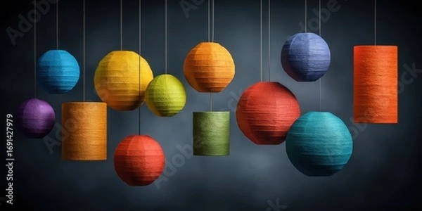Fototapeta Colorful paper lanterns hanging (1)