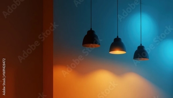 Fototapeta Modern room with pendant lights and color gradients