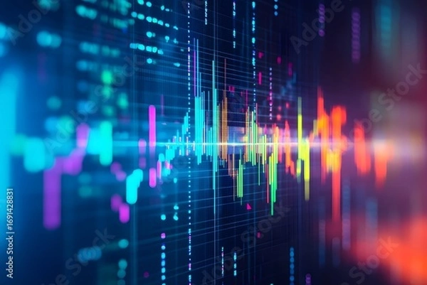 Fototapeta Vibrant Data Stream - Abstract Visualization of Financial Market Fluctuations.