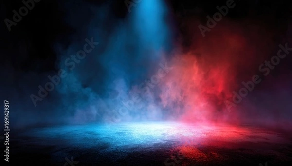Fototapeta Abstract stage background with vibrant colored smoke