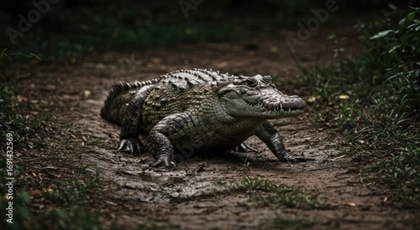 Fototapeta Alligator in the mud. Discover this powerful reptile
